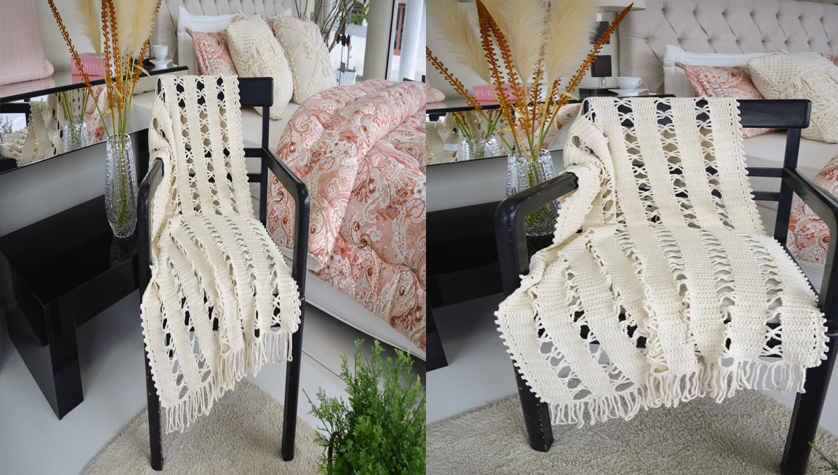 Manta de Crochê Natural Alpe Linda e Elegante com gráficos fáceis! Confira
