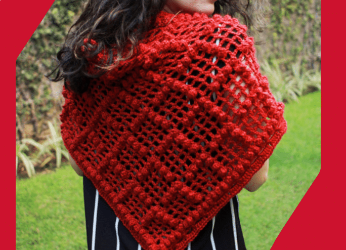 Xale de Crochê vermelho, fio Sedificada - Com gráfico