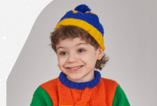 Gorro de Tricô Cinza, Amarelo e Royal Flash