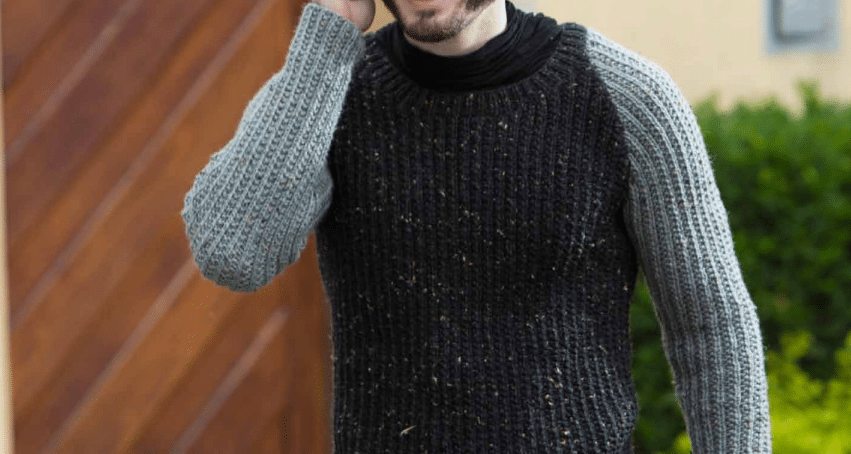 Blusa masculina preta e cinza em tricô (Cisne Acalanto)