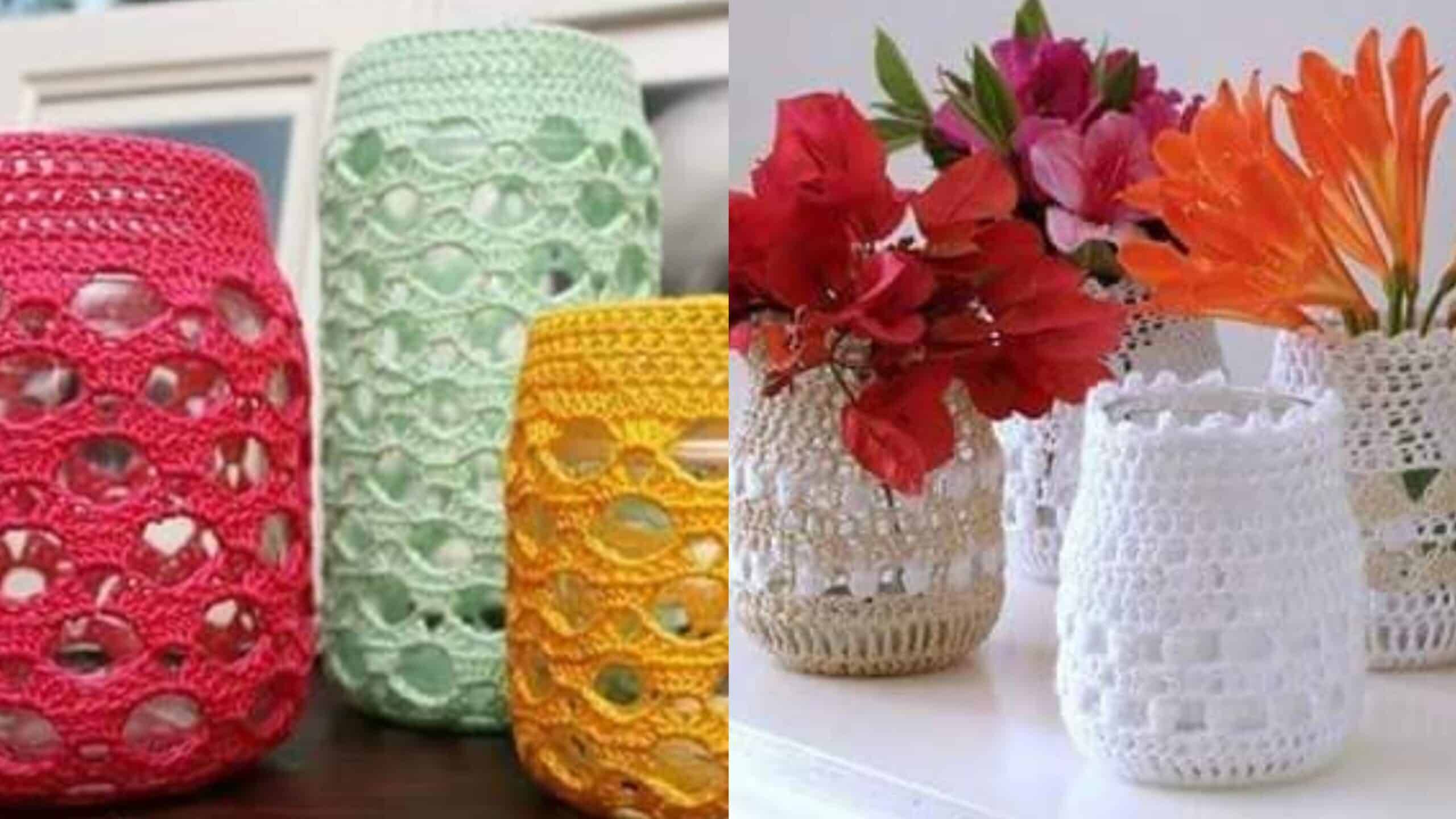Cachepôs e Vasos De Crochê Endurecido com Produto Caseiro : 20 Ideias com Gráficos