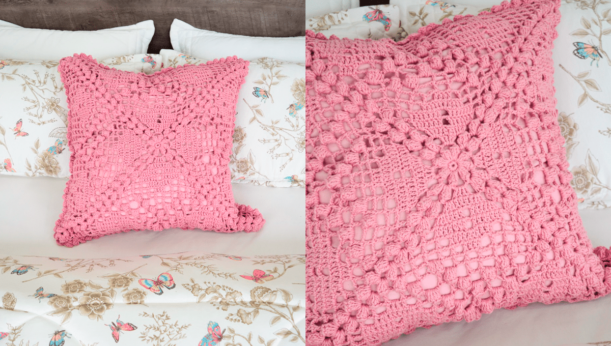 Maxialmofada em Crochê Rosa-Quartzo Fácil de Fazer