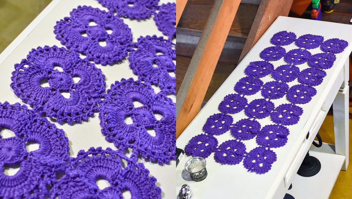 Trilho de Mesa de Crochê Ultra Violeta com Gráficos Grátis