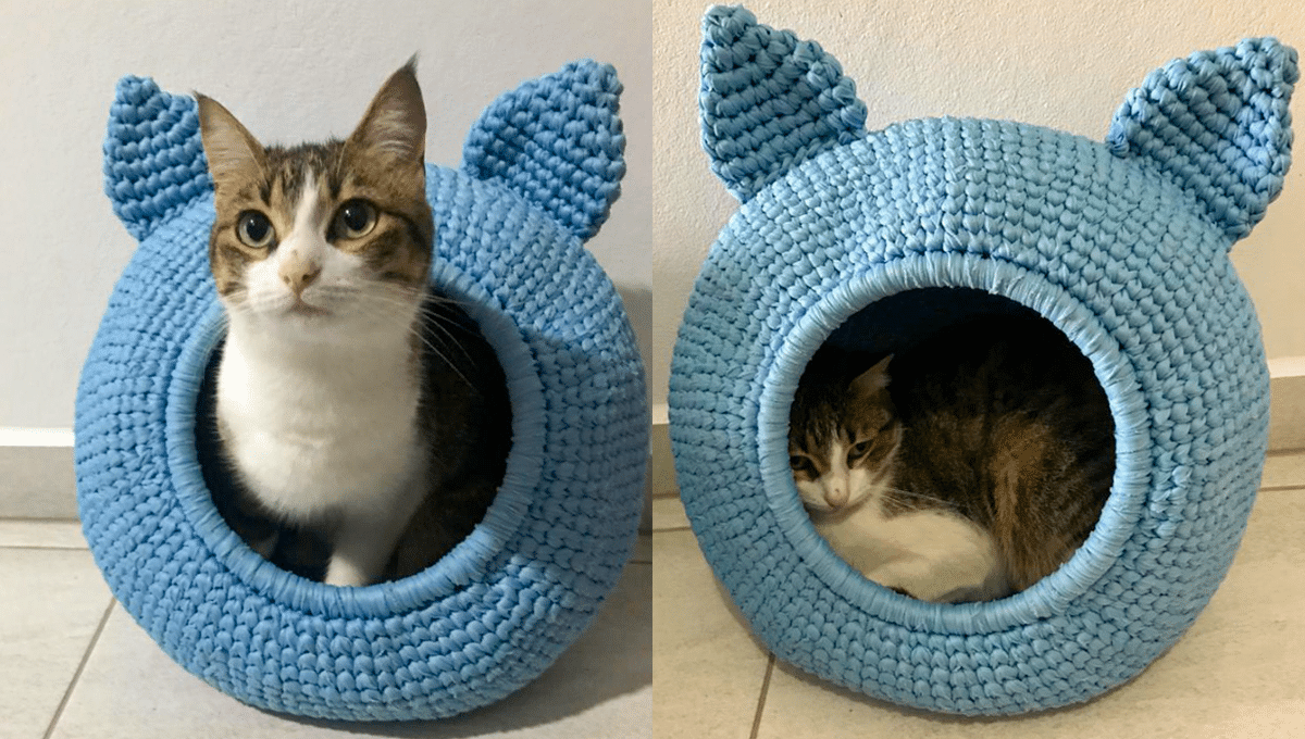 Toca de Gato em Crochê Baby – Cama de Pet com Gráficos