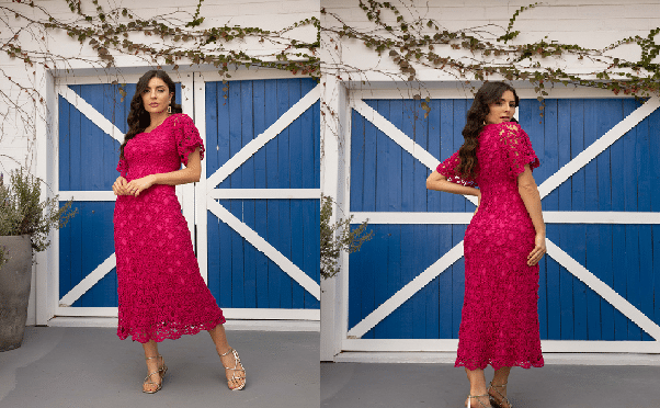 Vestido de Crochê Midi Pink