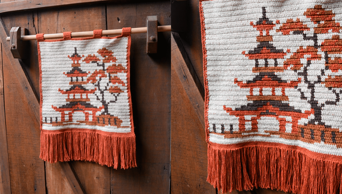 Flâmula em Crochê Templo Japonês Passo a Passo Ilustrado