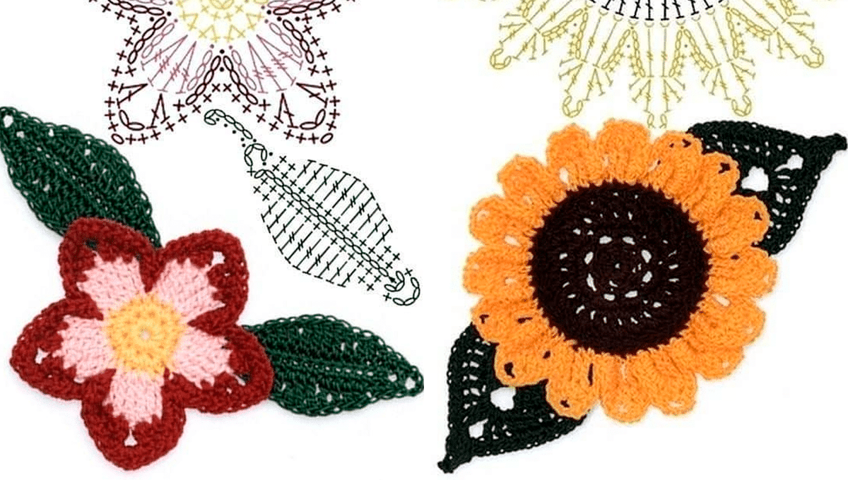 16 Flores de Crochê com Gráfico para Aplicação