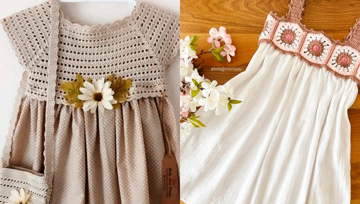 Vestidos em Crochê Infantil com Tecido – 13 Ideias Inspiradoras