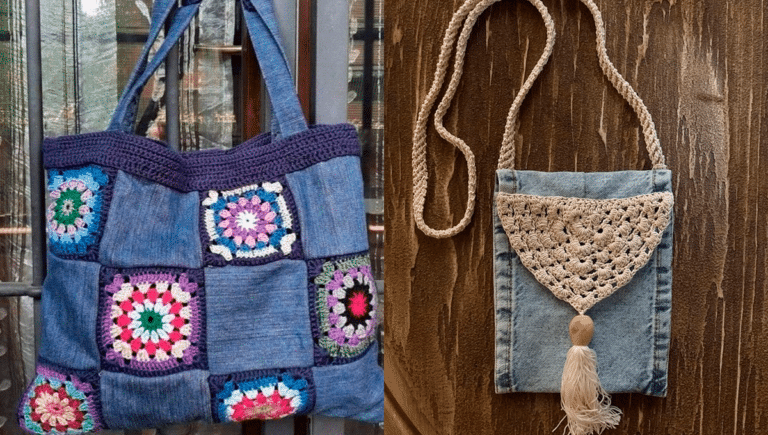 Bolsas Jeans com Aplicações em Crochê