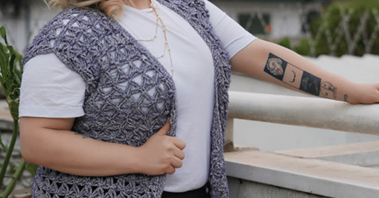 Colete de Croche Plus Size Cinza – Cisne