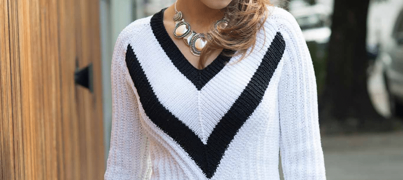 Blusa de tricô branca e preta (Camila 1000): Com gráficos