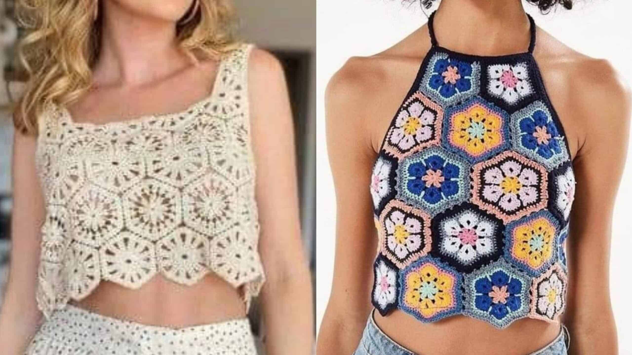 Blusas de Crochê em Squares Lindas Inspirações