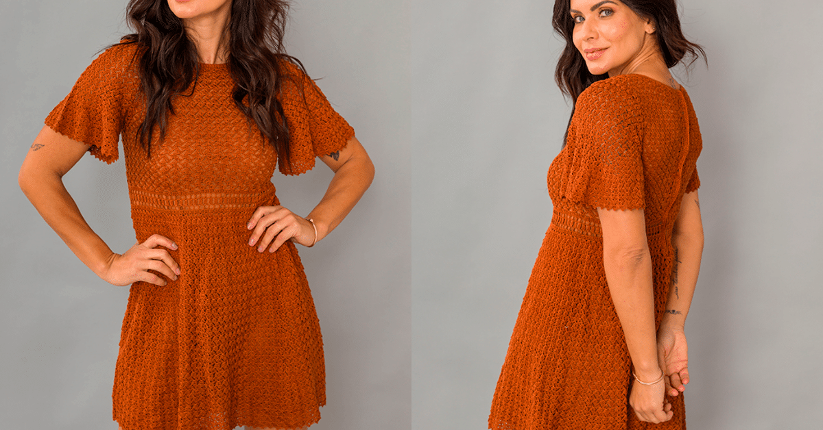 Vestido de Crochê Terracota Belíssimo e Elegante com Graficos