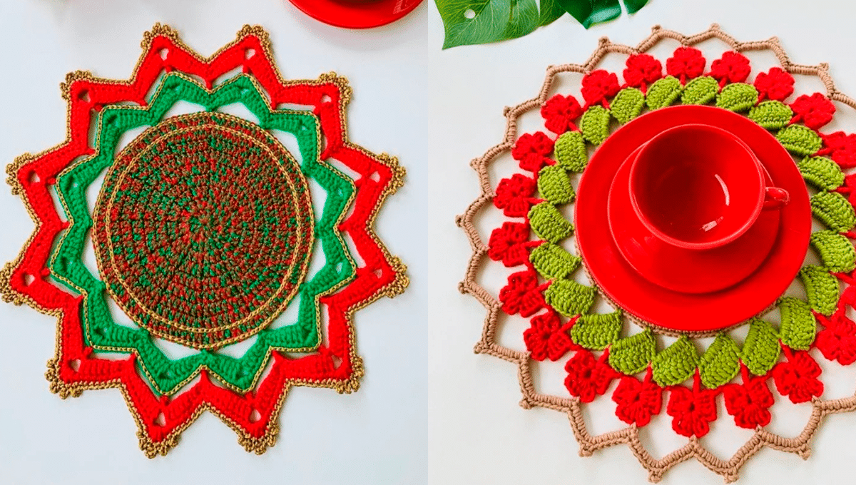 Sousplats de Croche para o Natal Passo a Passo Mais 14 Inspiracoes