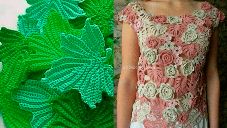 Flores e Folhas em Crochê Irlandês