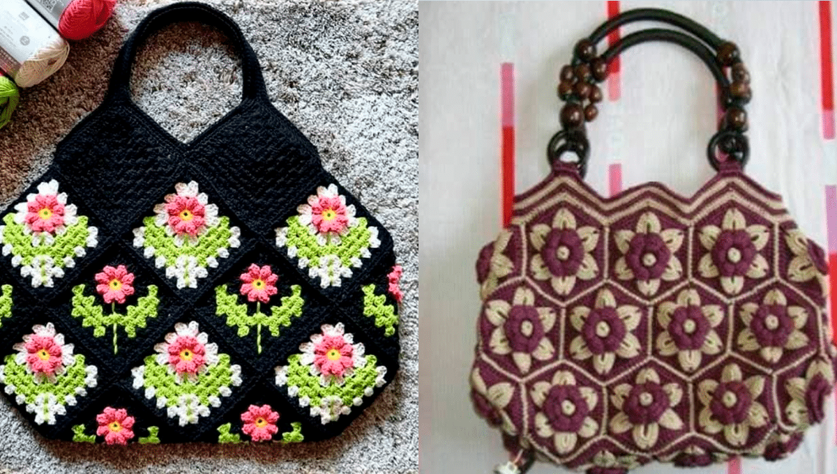 2 Bolsas de Crochê com Squares Passo a Passo com Fotos