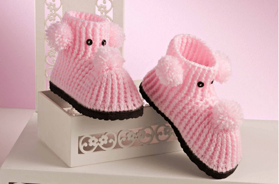 Sapatilha infantil de crochê rosa cachorrinho Super Bebê