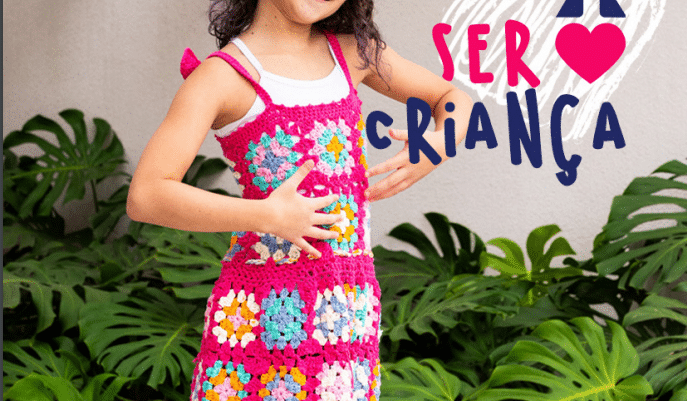 Vestido de Crochê de Square Infantil Rosa