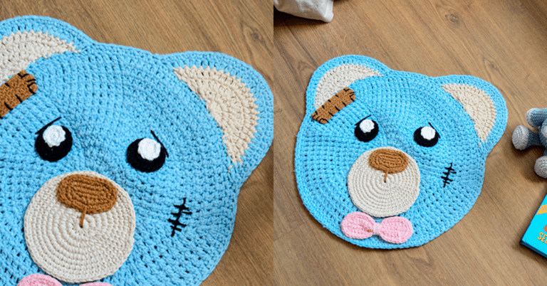 Tapete de Crochê Urso Azul-Bebê