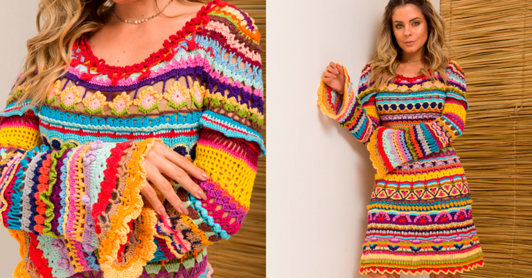 Vestido de Crochê Colorido