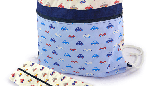 Mochila e Estojo Patchwork Carrinhos