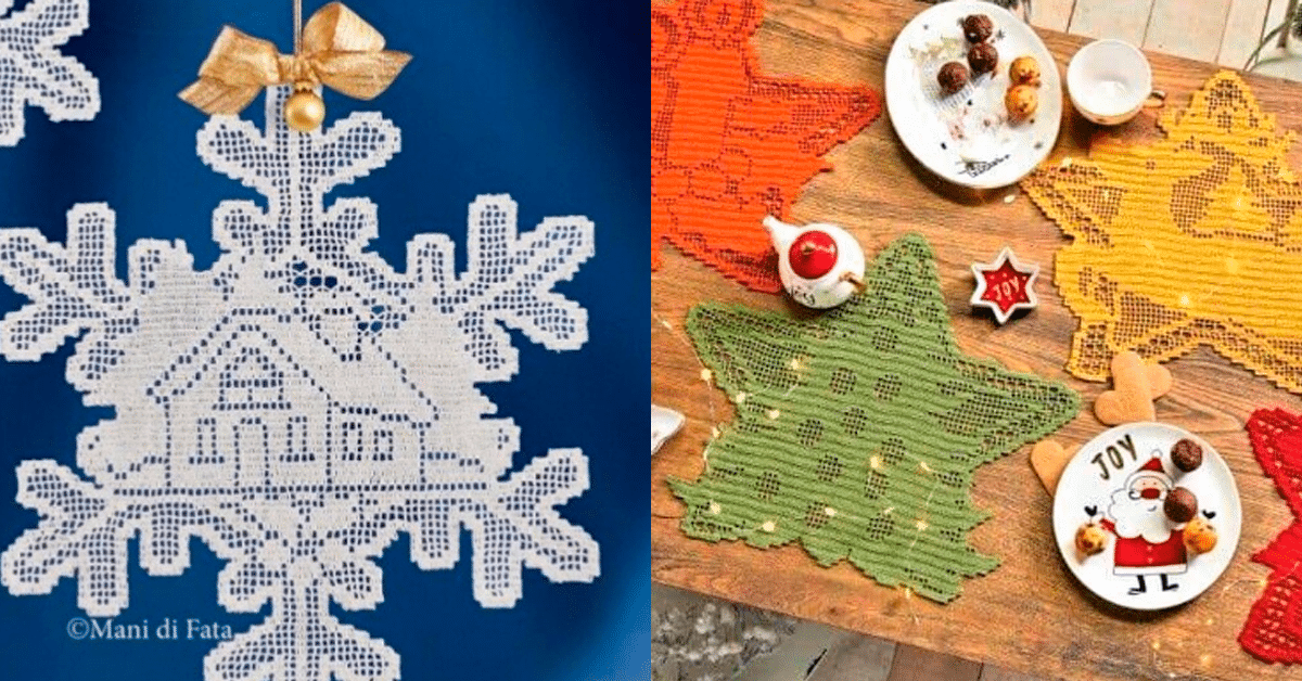 Trilhos de Mesa em Crochê para o Natal com Gráficos