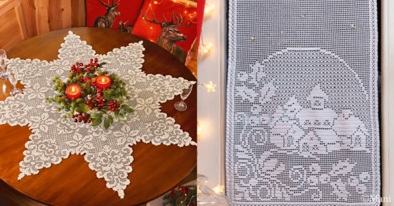 Ornamentos de Natal: Trilhos de Mesa em Crochê com Gráficos