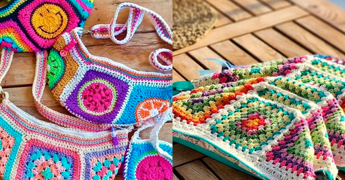 Pochetes de Crochê Simples e Bem Fácil com Quadradinhos da Vovó – Granny Squares