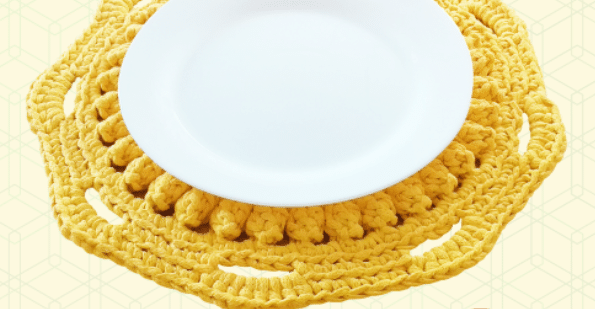 Sousplat de Crochê Amarelo com Ponto Pipoca
