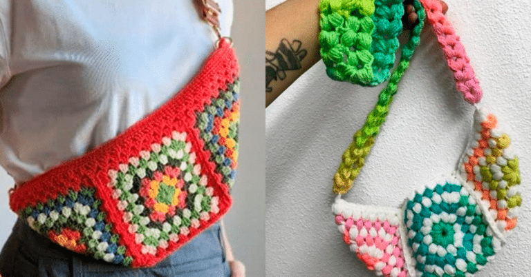 Pochetes de Crochê Simples e Bem Fácil com Quadradinhos da Vovó