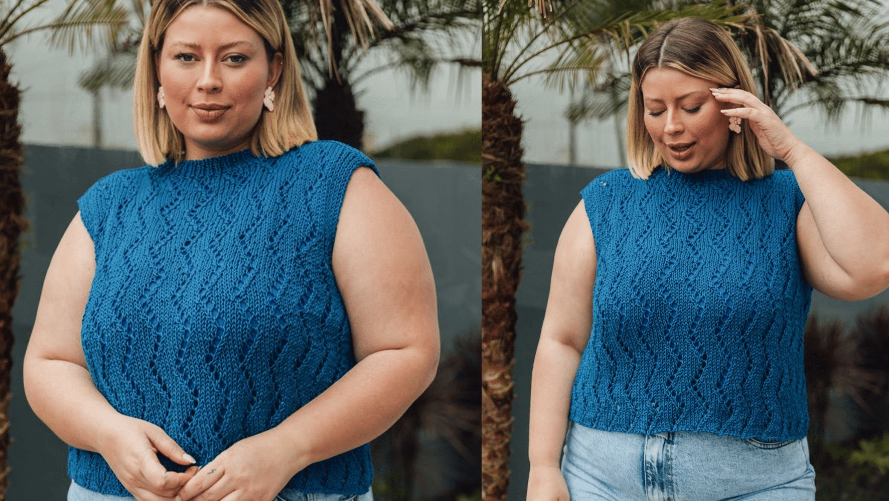 Elegância em Tricô: Apresentamos a Regata “Oásis” Feita com Novelo Duna da Círculo, na Clássica Cor Azul Clássico!