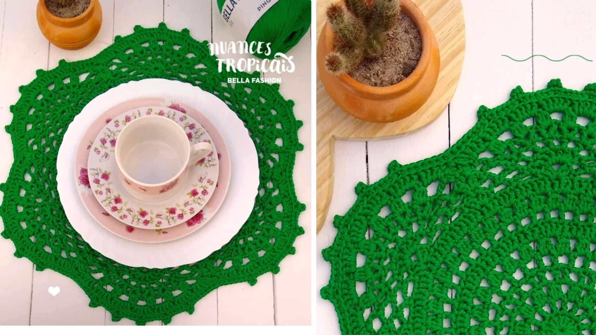 Sousplat de Crochê Verde: A Sorte na Sua Mesa!