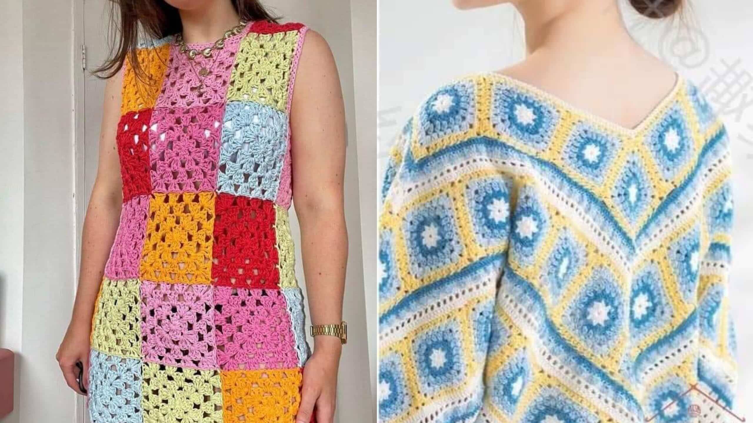Vestidos e Blusas em Squares: Elegância e Criatividade em Crochê