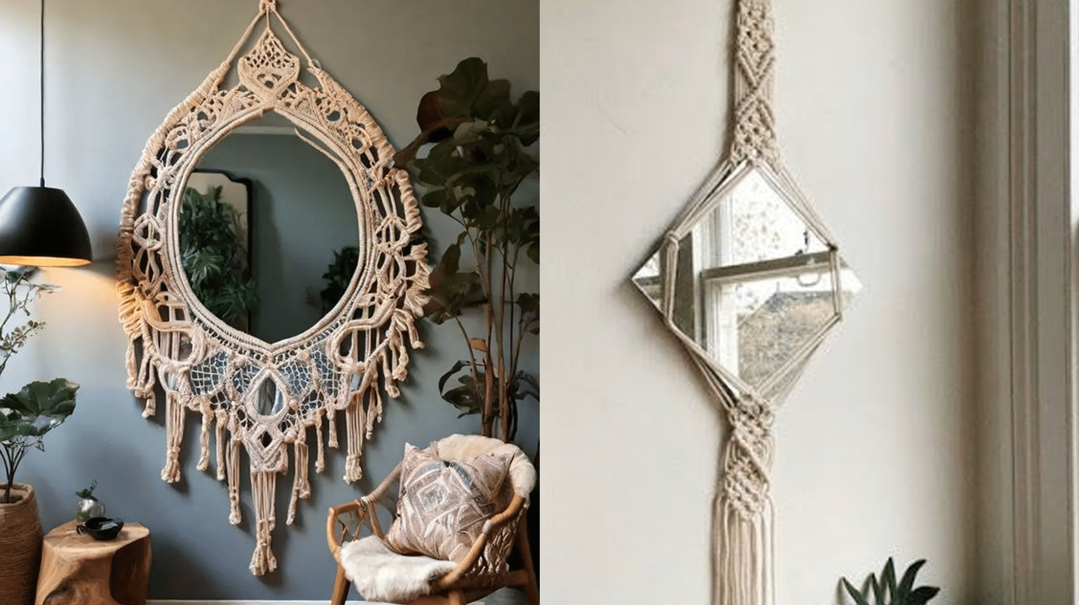 Espelhos em Macramê: Elegância Artesanal para sua Decoração