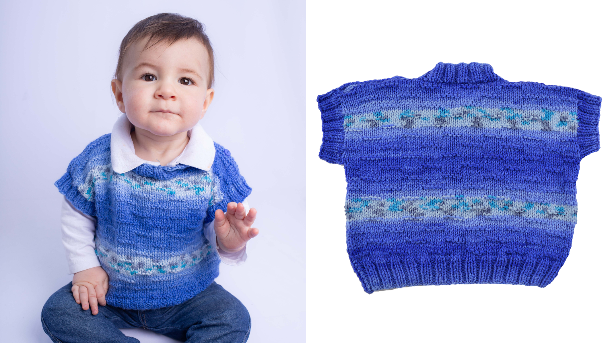 Colete de Tricô Azul Print Baby: Elegância e Conforto em Cada Detalhe