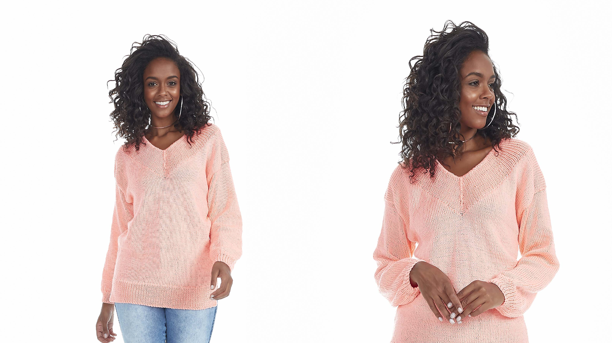 Blusa de Tricô V Salmão: Elegância e Conforto em Tons Delicados