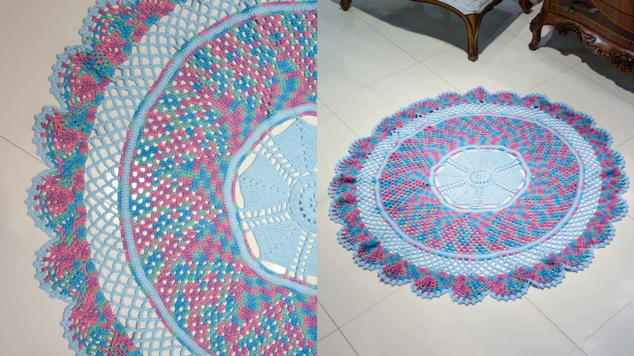 Tapete de Crochê Redondo Sereia: Um Toque Encantador para a Sua Decoração