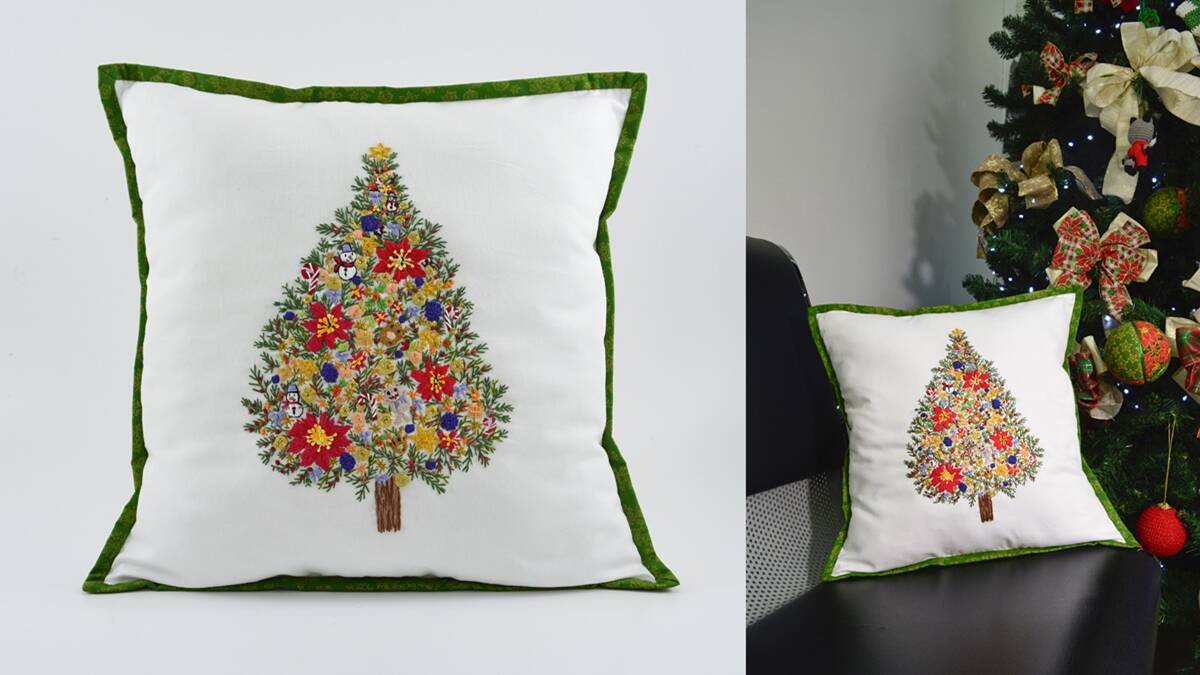 Almofada de Árvore de Natal Bordada: Faça a Sua!