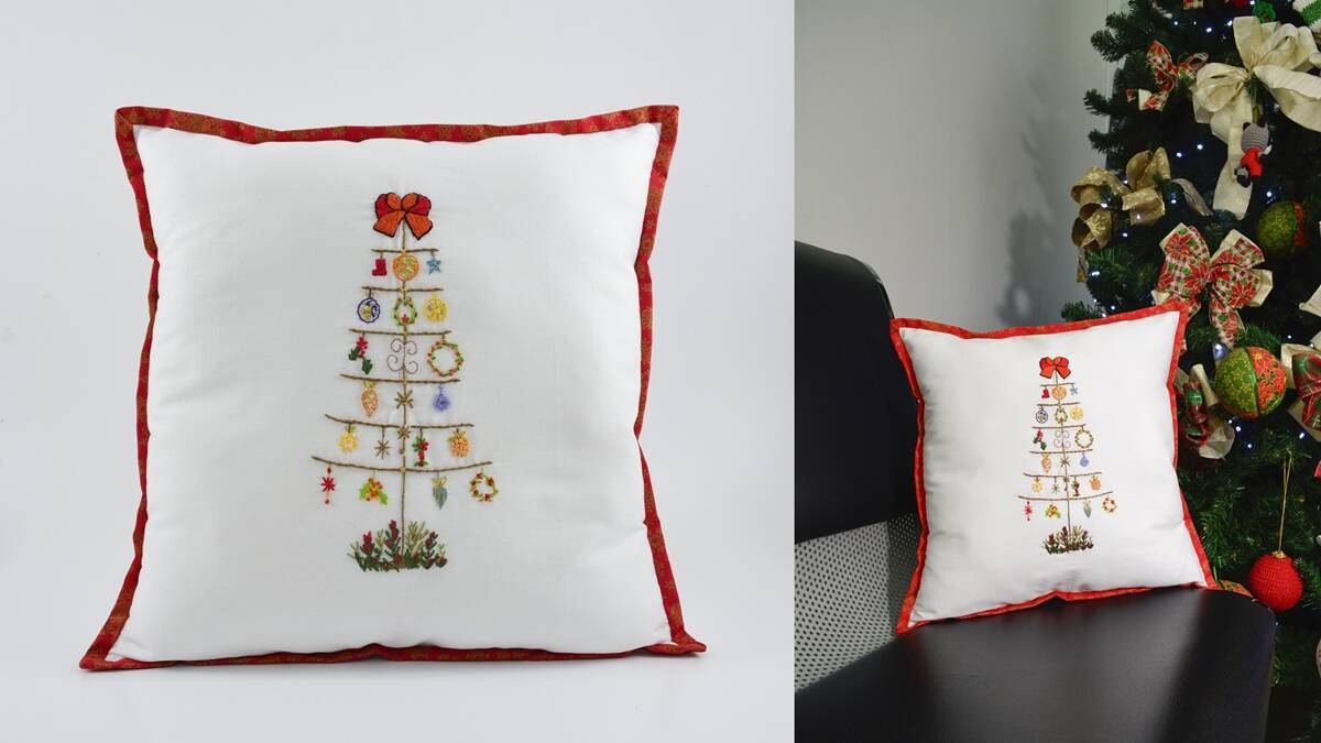 Almofada Pinheiro de Natal em Bordado: Aprenda a Fazer a Sua!