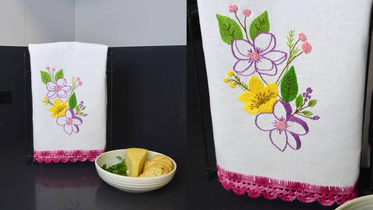 Aprenda a Fazer um Charmoso pano de Prato Bordado Floral!
