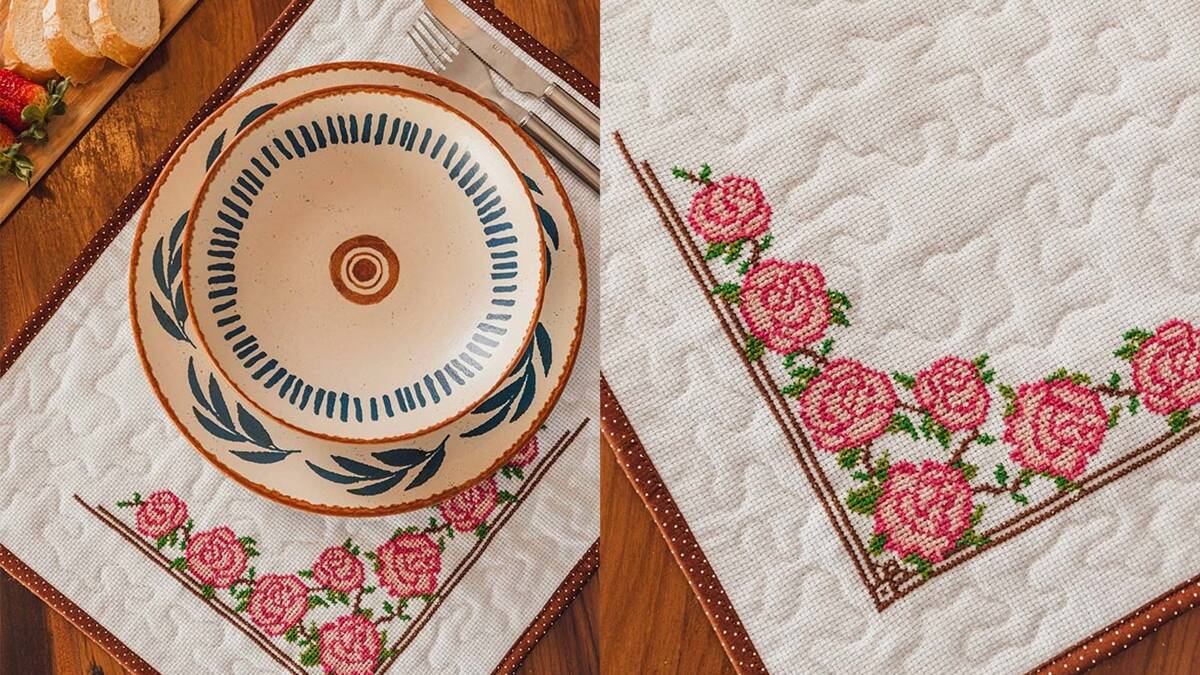 Jogo Americano de Rosas com Bordado: Aprenda a Fazer o Seu!