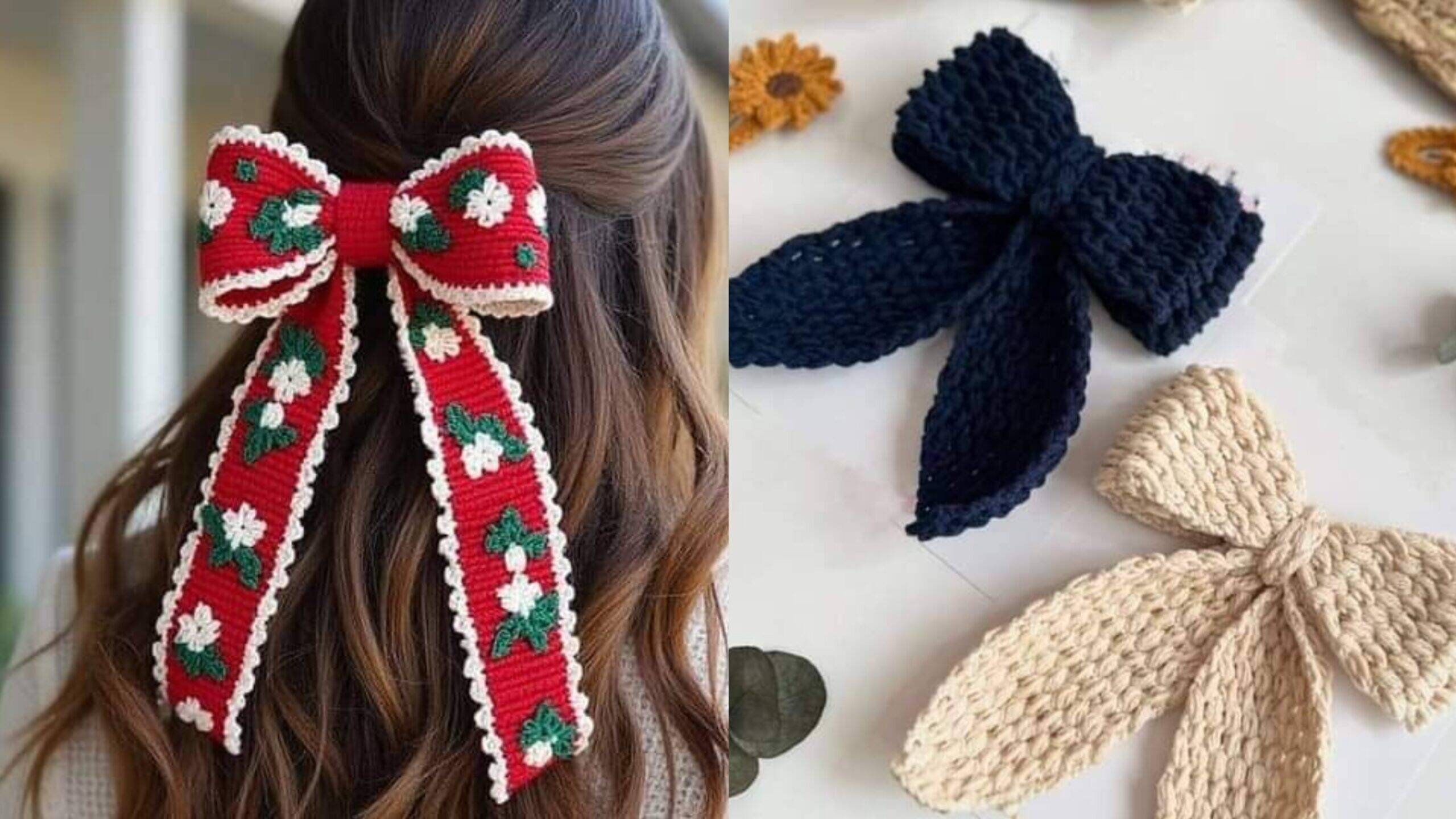 Laços de Crochê para Cabelo no Natal: Elegância Festiva