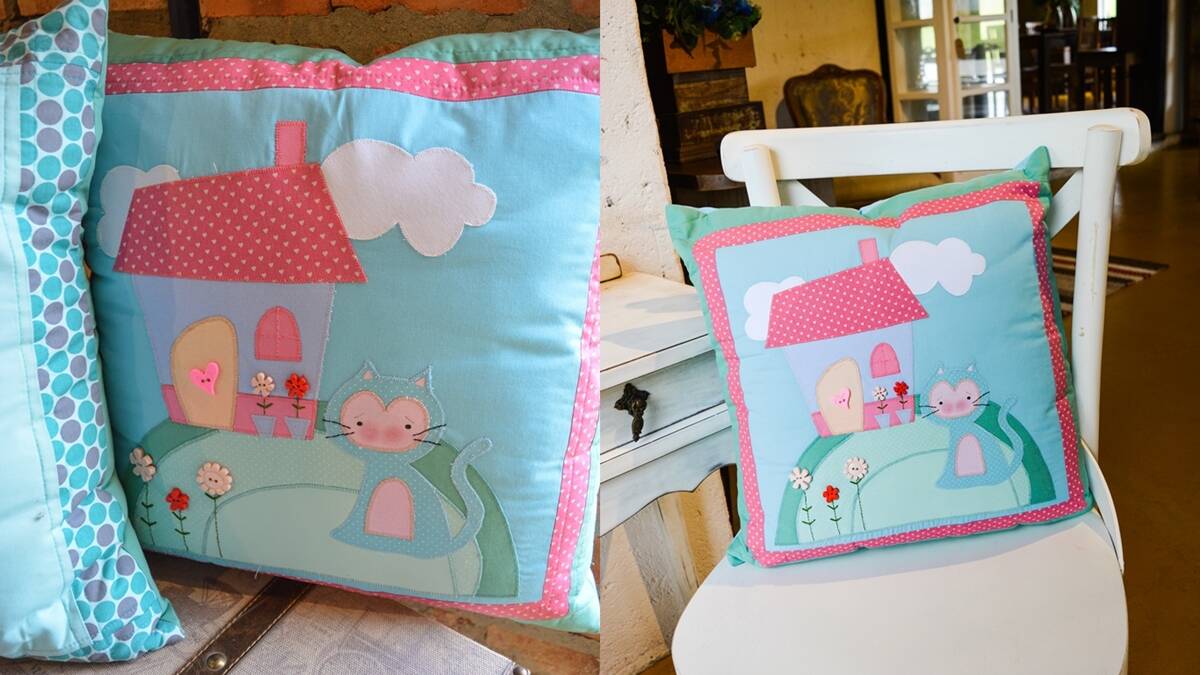 Almofada em Patchwork de Gatinho: Uma Peça Divertida e Fofa!