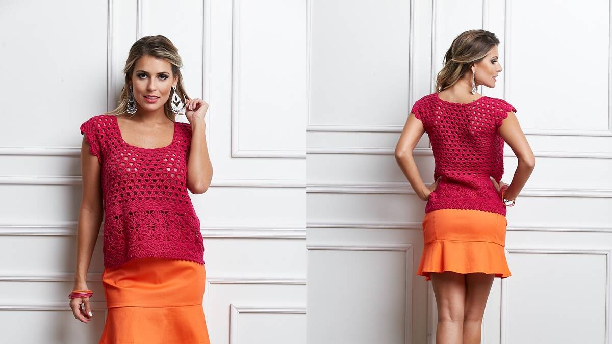 Blusa de Crochê com Decote Quadrado: Uma Peça Linda!