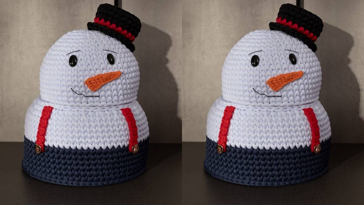 Cesto em Crochê Boneco de Neve Natalino: Faça o Seu!