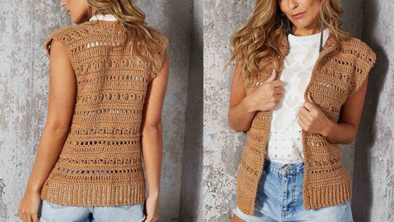 Colete Aberto em Crochê: Perfeito Para Um Look Casual!