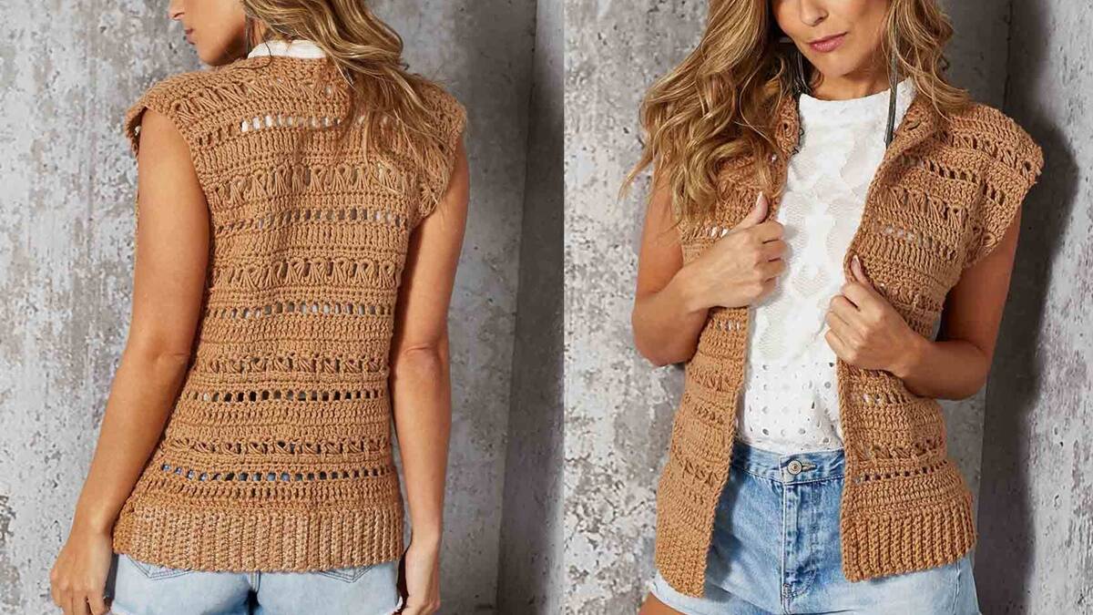 Colete Aberto em Crochê: Perfeito Para Um Look Casual!