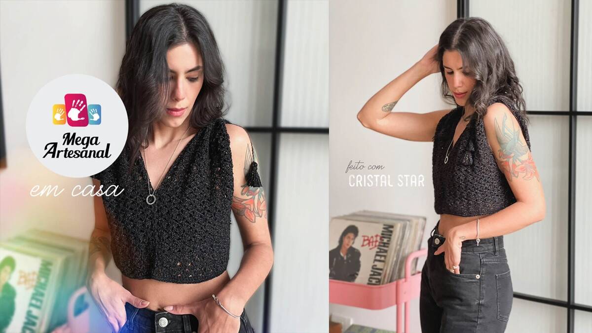 Cropped de Crochê Preto: Versatilidade para Todos os Looks!