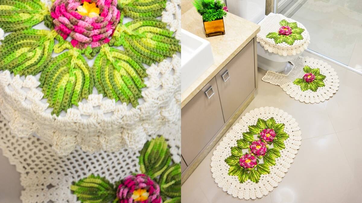 Jogo de Banheiro em Crochê Floral: Um Conjunto Lindo!