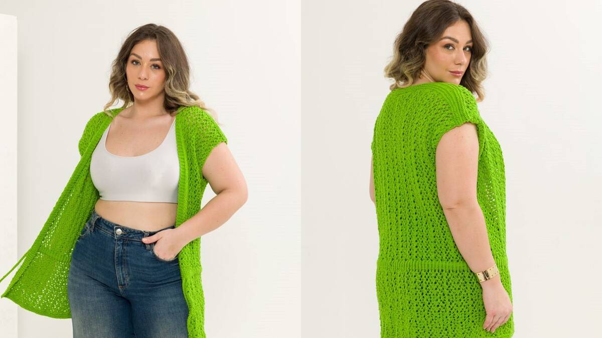 Quimono de Crochê Hortaliça: Elegância Verde para Arrasar!